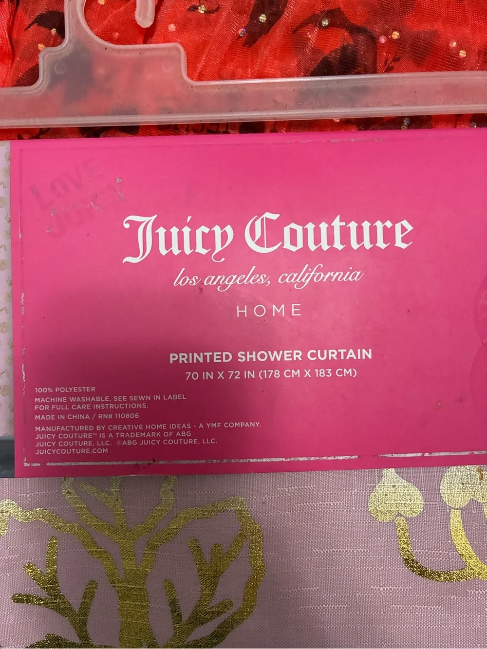 Juicy Couture Pink and Gold Floral Printed Shower Curtain